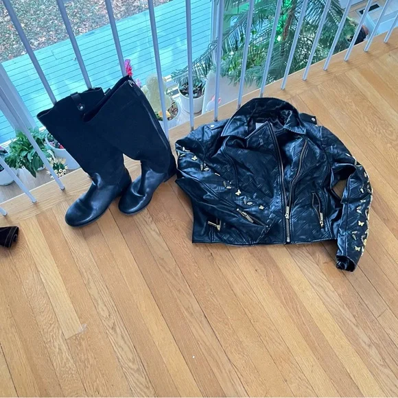 Disney Black Leather XL Jacket With Boots 8 - Picture 1 of 6